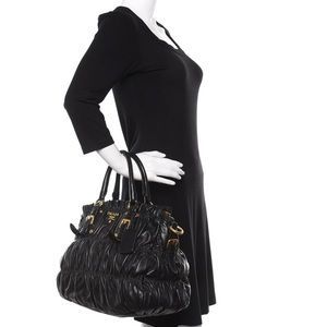 PRADA Nappa Gaufre Lambskin Leather Tote Bag
